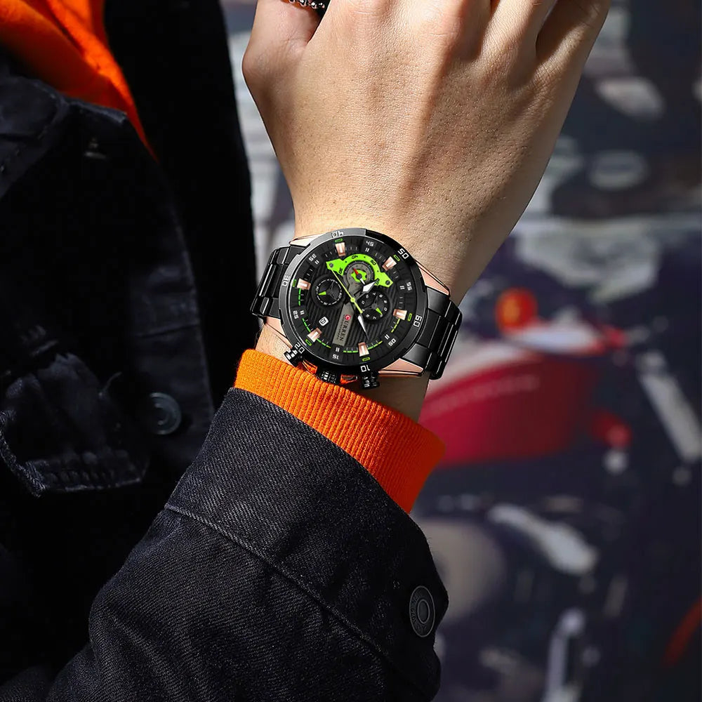 Men's Sports Watch - Full Steel Waterproof Chronograph Quartz