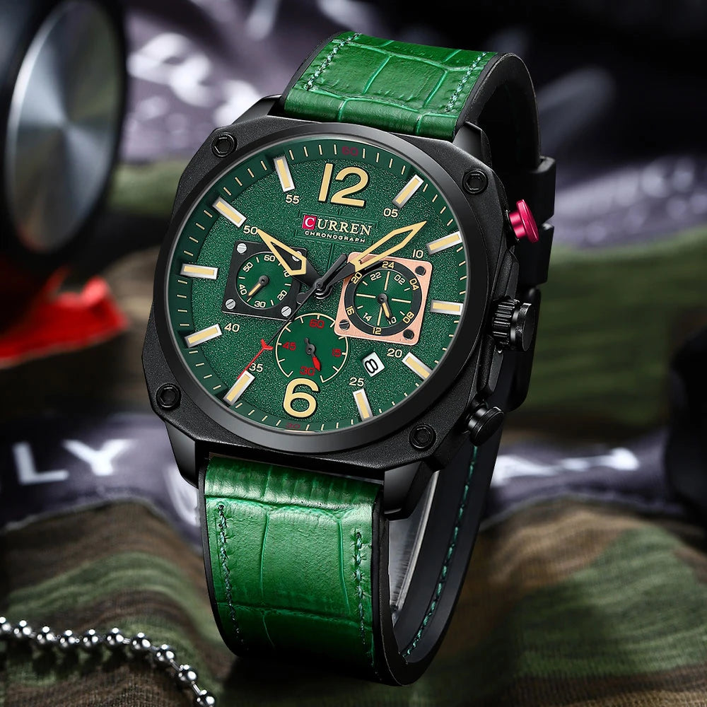 Men's Military Sports Watch - Leather Strap Chronograph Quartz