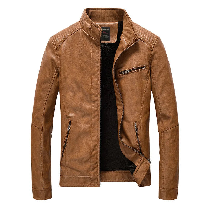 Men's PU Leather Jacket - Fleece Lined Motorcycle Pilot Style Coat