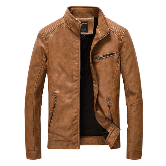 Men's PU Leather Jacket - Fleece Lined Motorcycle Pilot Style Coat