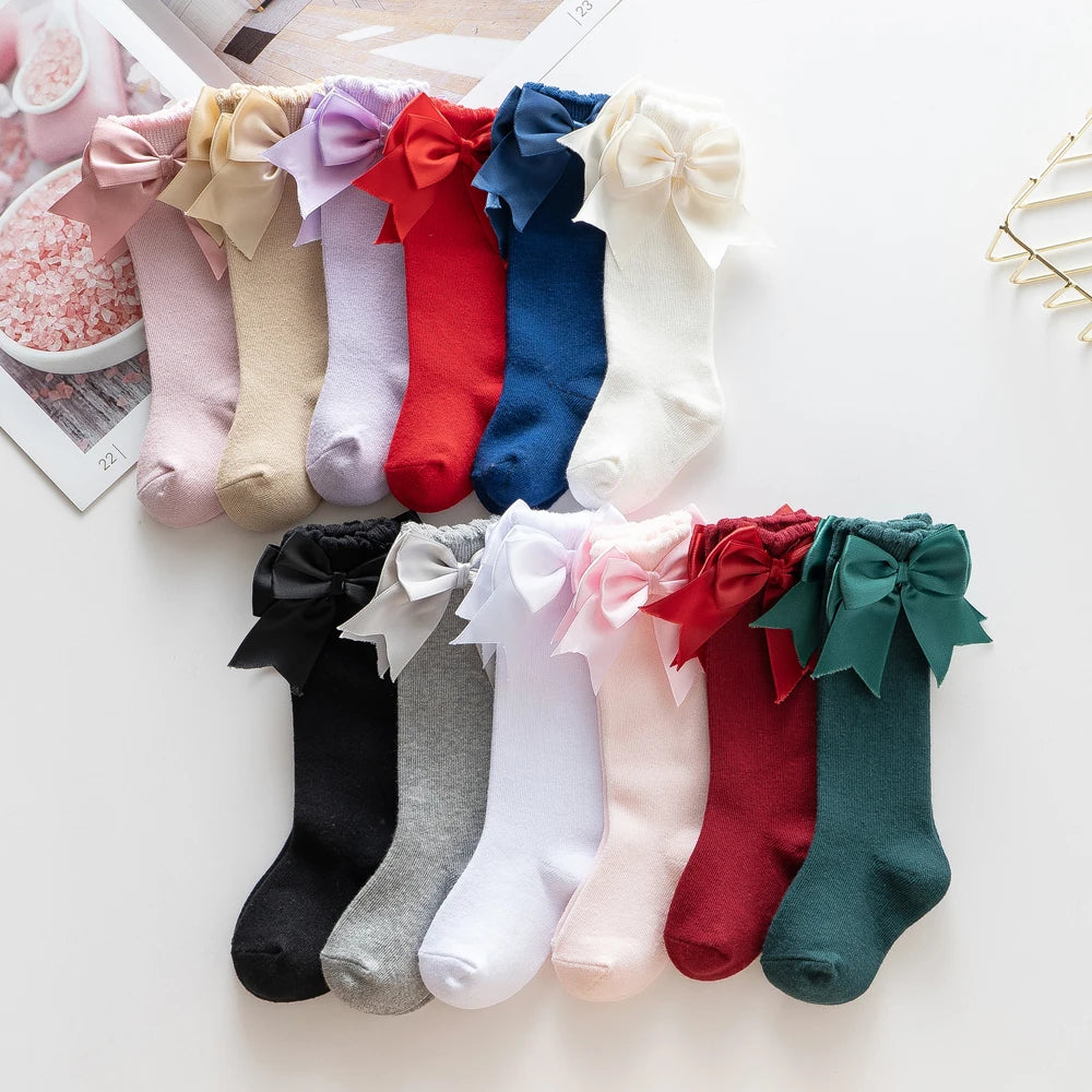 10 Colours Baby Girls Autumn Stockings 0-2Y Solid Mid-Calf Length with Bowknot