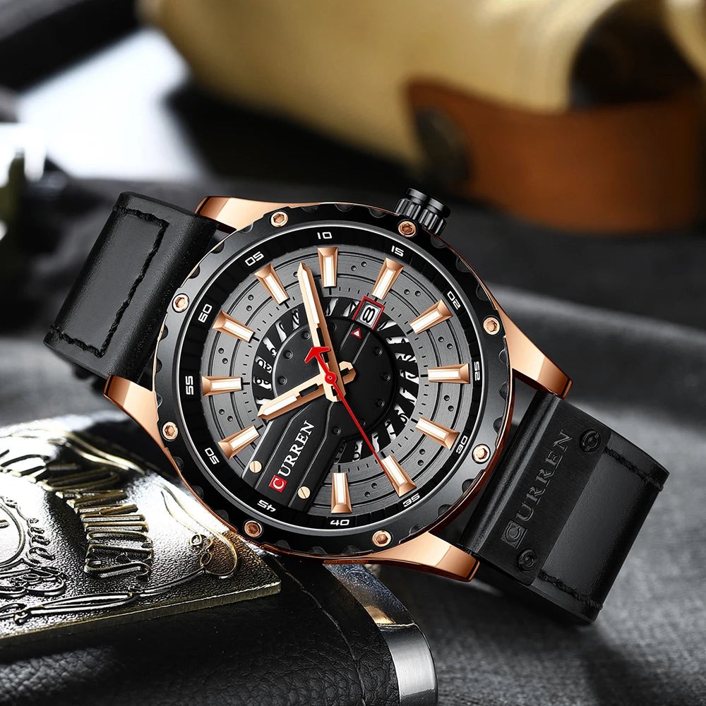 Premium Waterproof Men's Watch with Calendar - Luxury Leather Sport Military Wristwatch