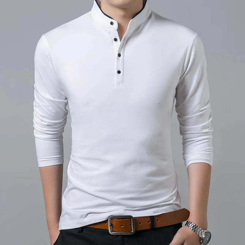 Men's Long Sleeve Cotton T-Shirt - Basic Solid Casual Tee Shirt Top