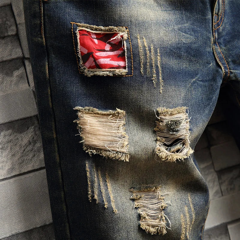 Men's Ripped Blue Denim Jeans Shorts