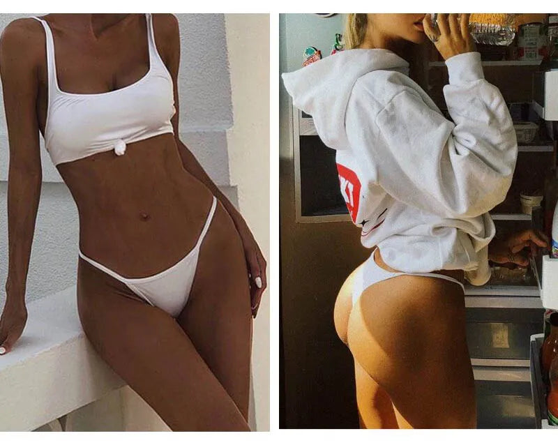 Women's Seamless Cotton Underwear - Low Waist Bikini & Thong Set