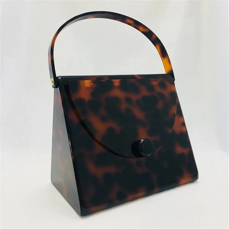 Women's Acrylic Bags Black Amber Leopard Clutch Purse Handbag