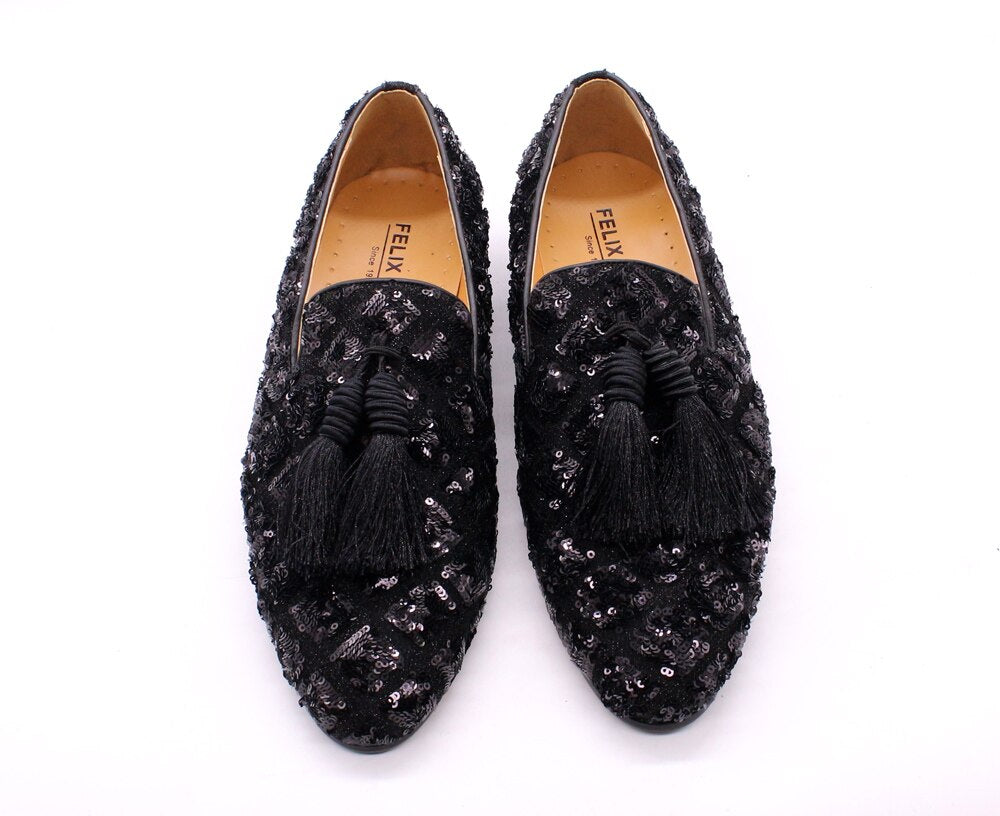 Mens Tassel Loafers Sequin Casual Shoes British Style Gentleman Wedding Dress Shoes Breathable Party Dinner Formal Shoes for Men