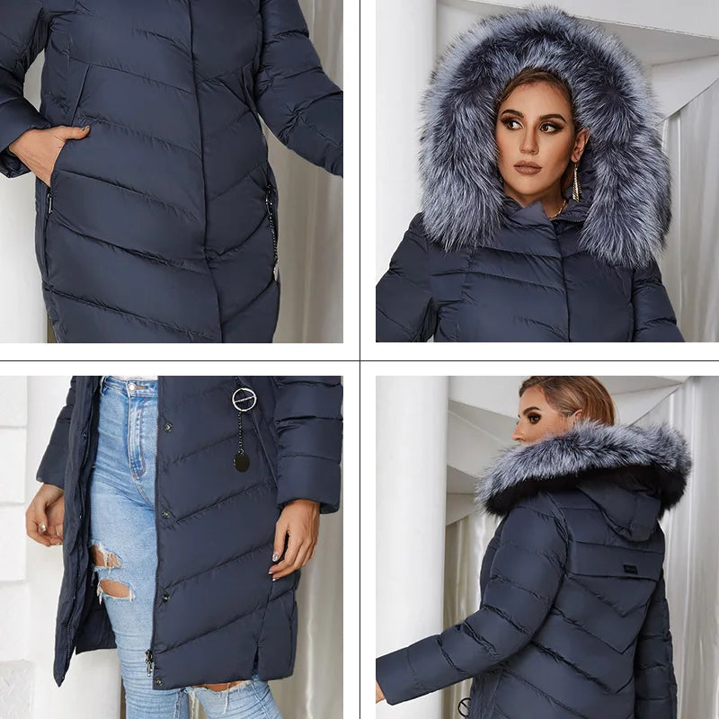 Plus Size Winter Down Jacket with Fur Collar