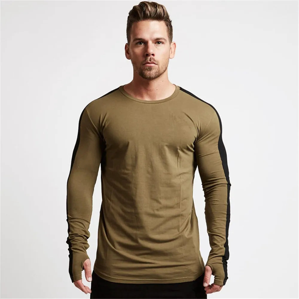 Long Sleeve Sport  Gym Shirt - Men Rushgard Running Cotton Stripe Fitness T Shirt