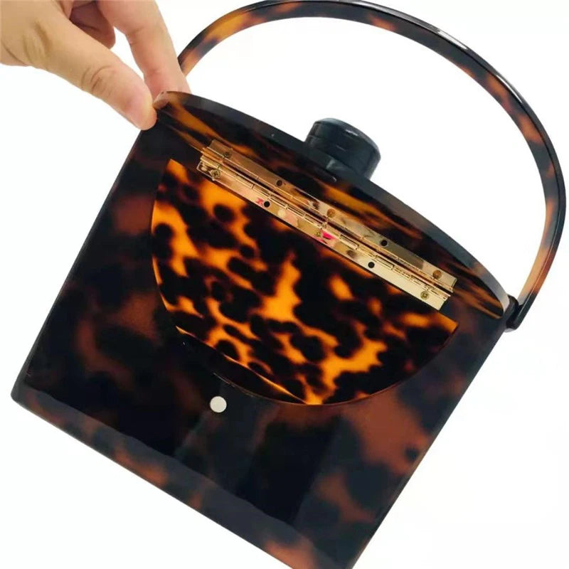 Women's Acrylic Bags Black Amber Leopard Clutch Purse Handbag