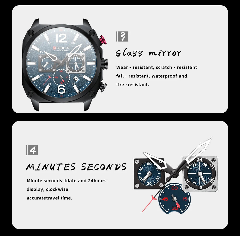 Men's Military Sports Watch - Leather Strap Chronograph Quartz