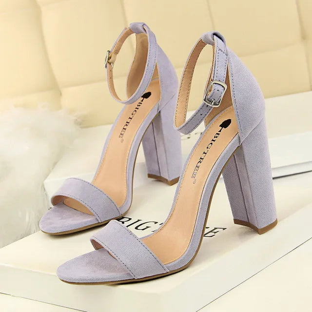 Women's Block Heel Pumps - Comfort Buckle Strap Court Shoes