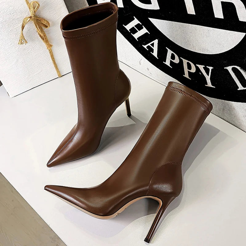 Leather Ankle Boots High Heel