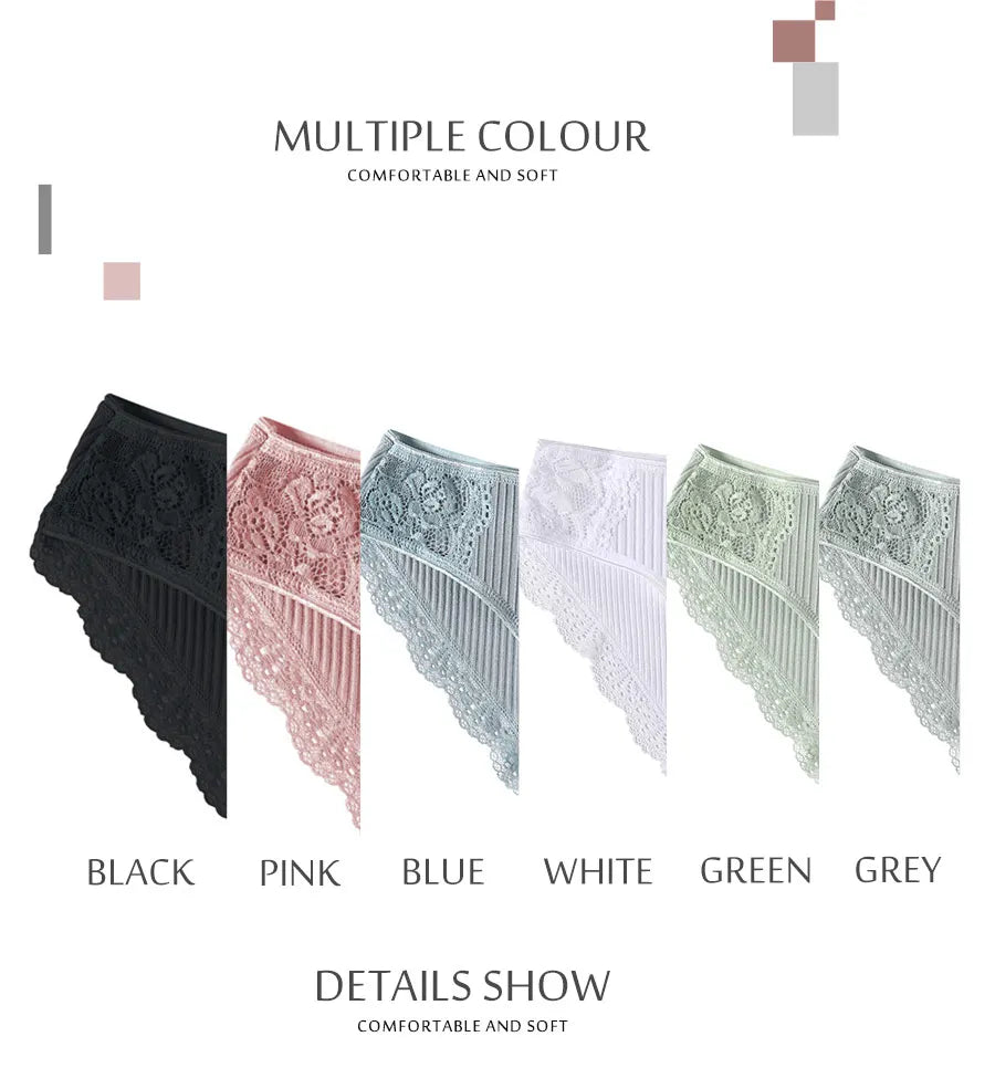 Women's Cotton Underwear 3-Piece Set - Low-Rise Lace Trim Briefs