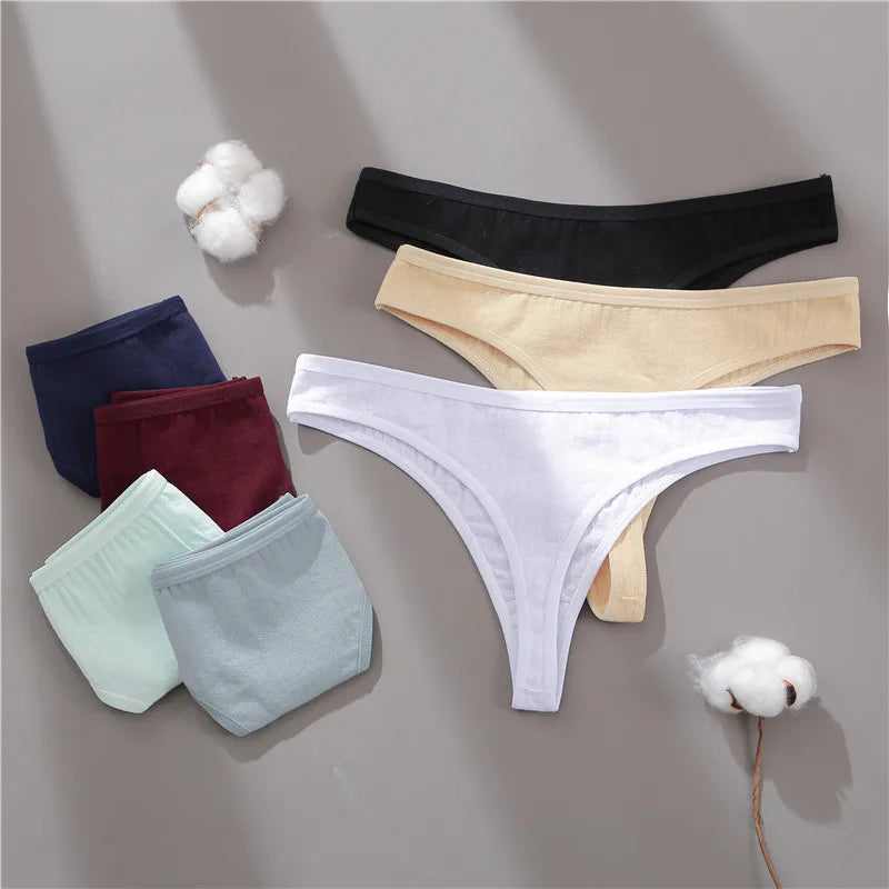 3PCS Cotton Thongs Women's Soft T-Back Underwear Set - Low Waist G-String Panties Lingerie