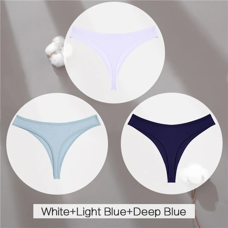 3PCS Cotton Thongs Women's Soft T-Back Underwear Set - Low Waist G-String Panties Lingerie