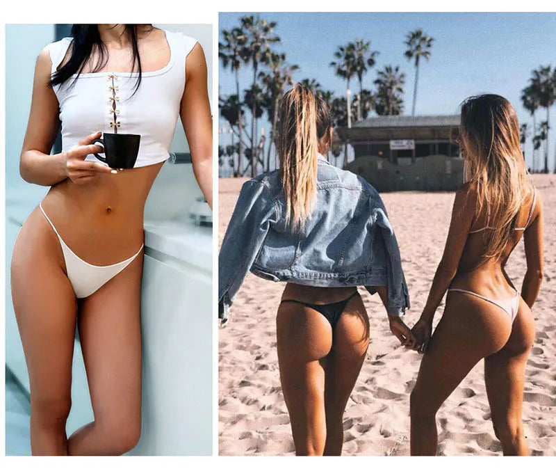 Women's Seamless Cotton Underwear - Low Waist Bikini & Thong Set