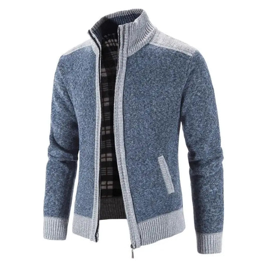 Men's Patchwork Knitted Zip Cardigan | O-Neck | Thick | 4 Colours | M–XXXL