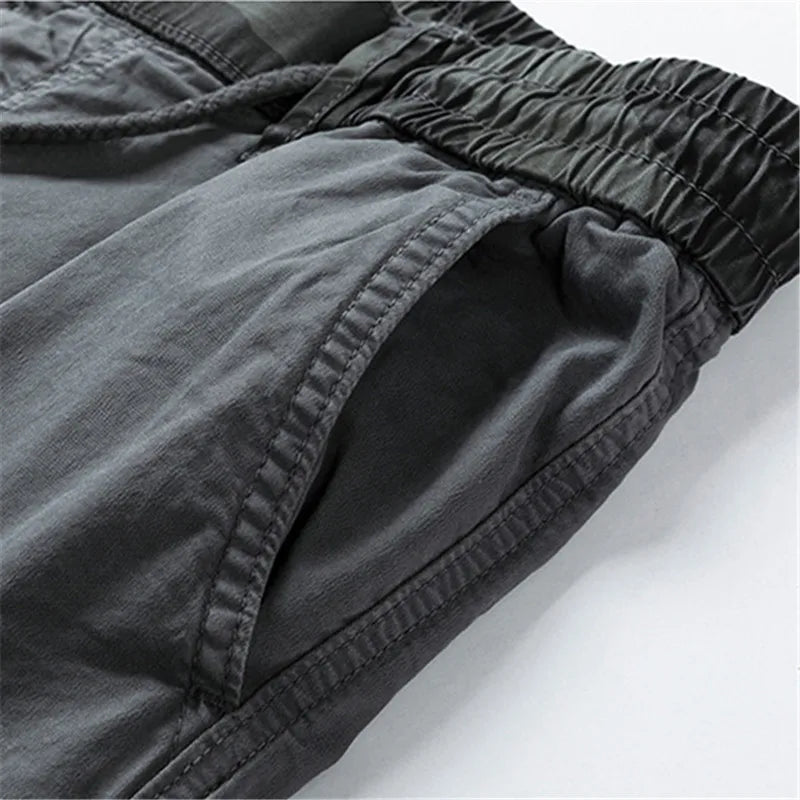 Men's Cargo Multi Pocket Joggers Camouflage Cotton Elastic Waist Ankle Length Trousers