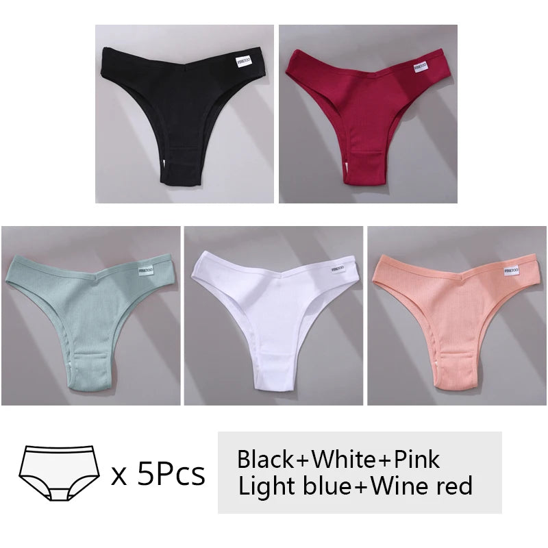 Women's Cotton Underwear Set - 5 Pack Brazilian Low-Rise T-Back Panties