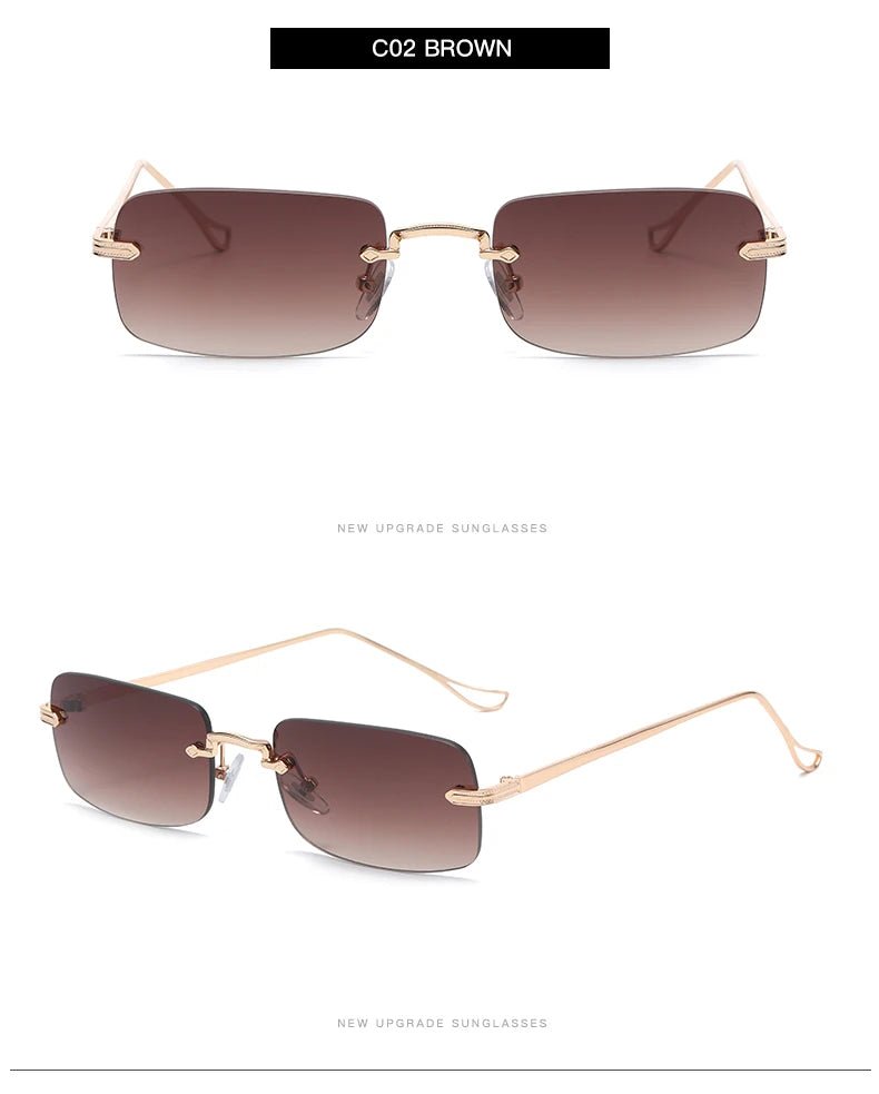 Small Rimless Square Sunglasses - UV400 Protection Metal Frame