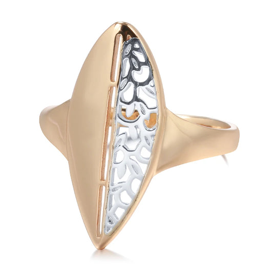 Women's 585 Rose Gold Silver Colour Mix Glossy Metal Flower Ethnic Ring