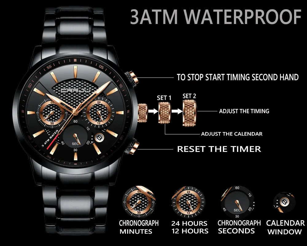 Men's Military Sports Watch - Waterproof Chronograph Gold Stainless Steel
