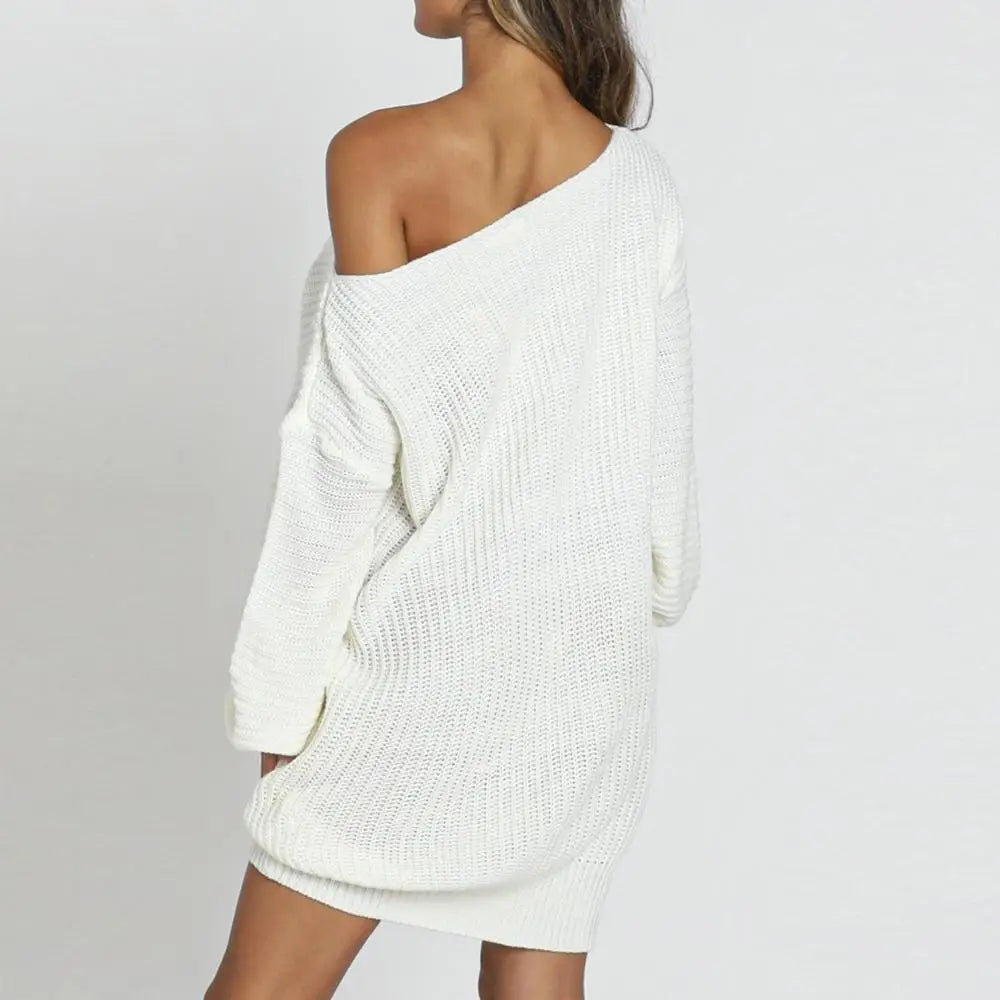 Women's Knitted Mini Sweater Dress - Long Sleeve Knitwear Dress