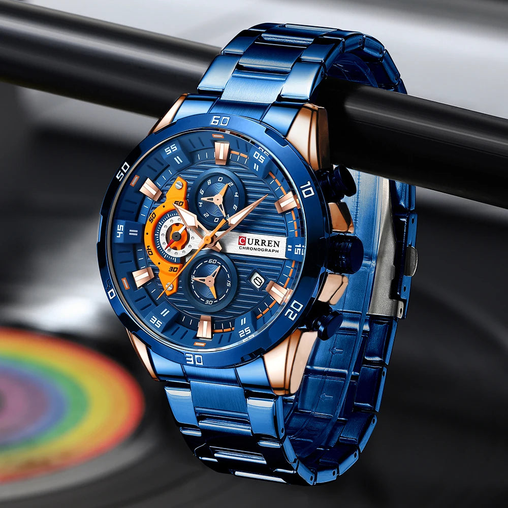 Men's Sports Watch - Full Steel Waterproof Chronograph Quartz