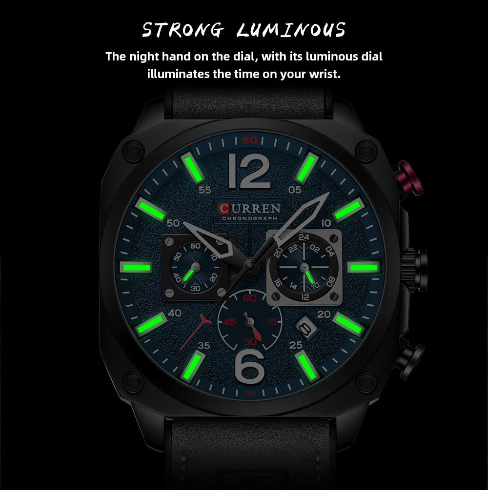 Men's Military Sports Watch - Leather Strap Chronograph Quartz
