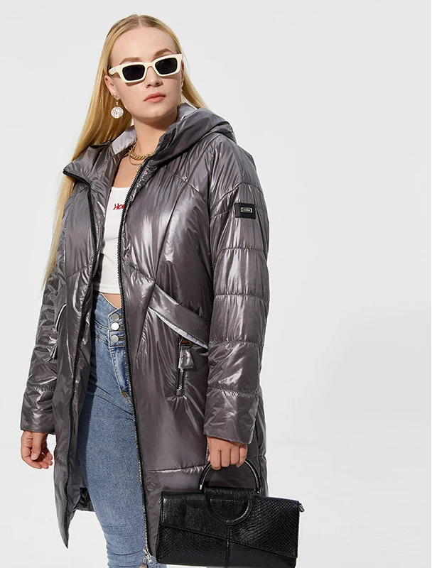 Women's Hooded Parka Jacket Plus Size Mid-Length Cotton Lined Coat