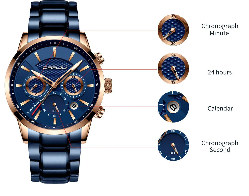 Men's Military Sports Watch - Waterproof Chronograph Gold Stainless Steel