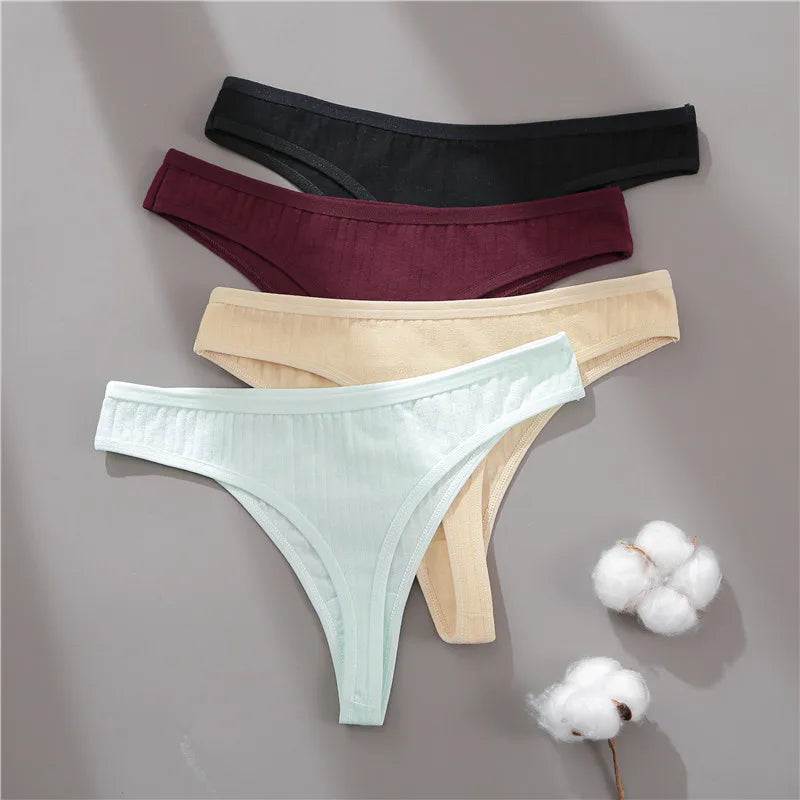 3PCS Cotton Thongs Women's Soft T-Back Underwear Set - Low Waist G-String Panties Lingerie