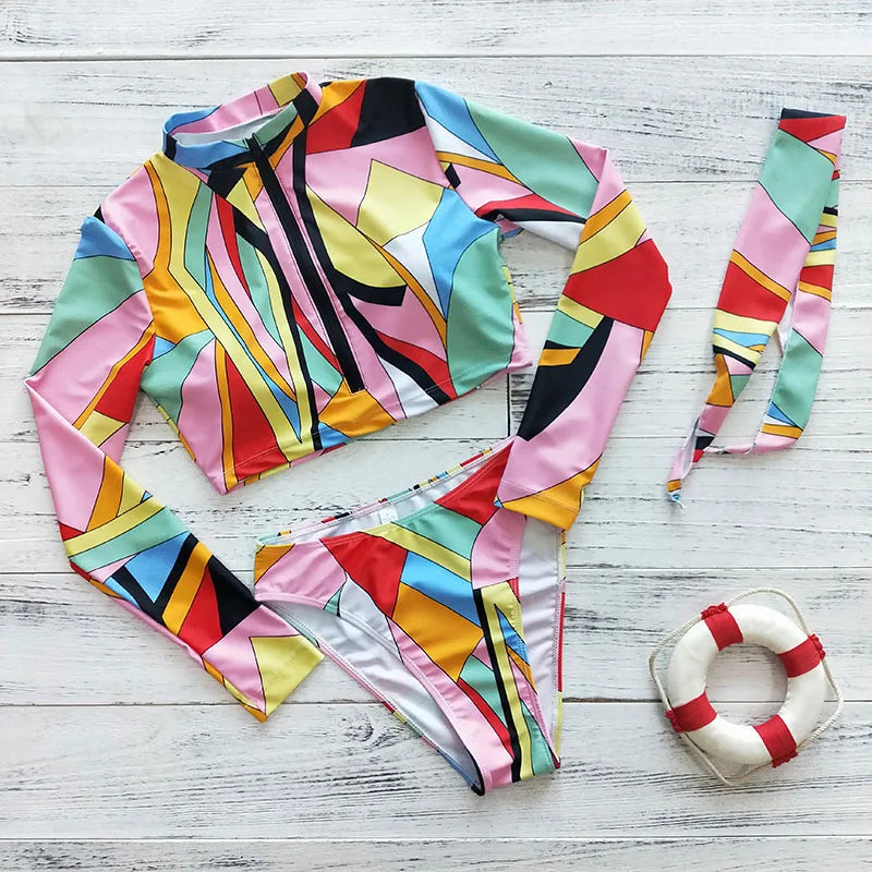 Women's Long Sleeve Print Bikini Set