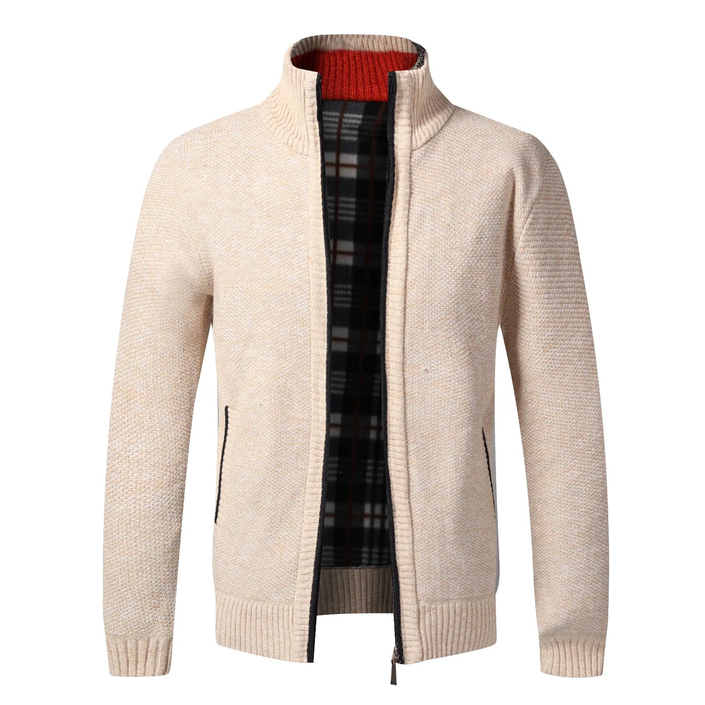 Men's Warm Fleece Cardigan - Thick Knitted Sweater Coat with Zipper