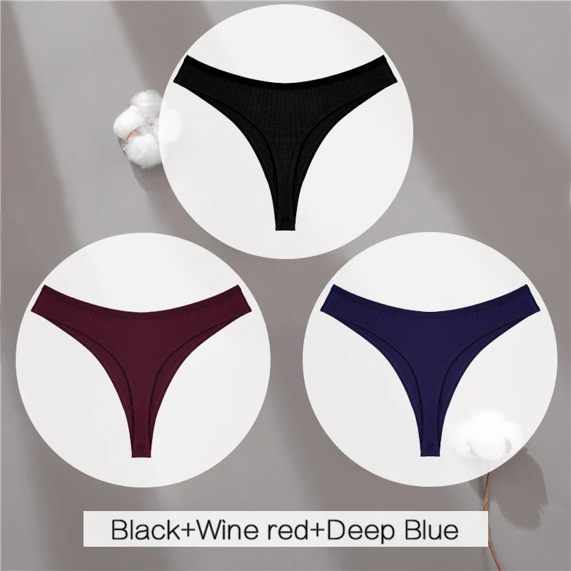 3PCS Cotton Thongs Women's Soft T-Back Underwear Set - Low Waist G-String Panties Lingerie