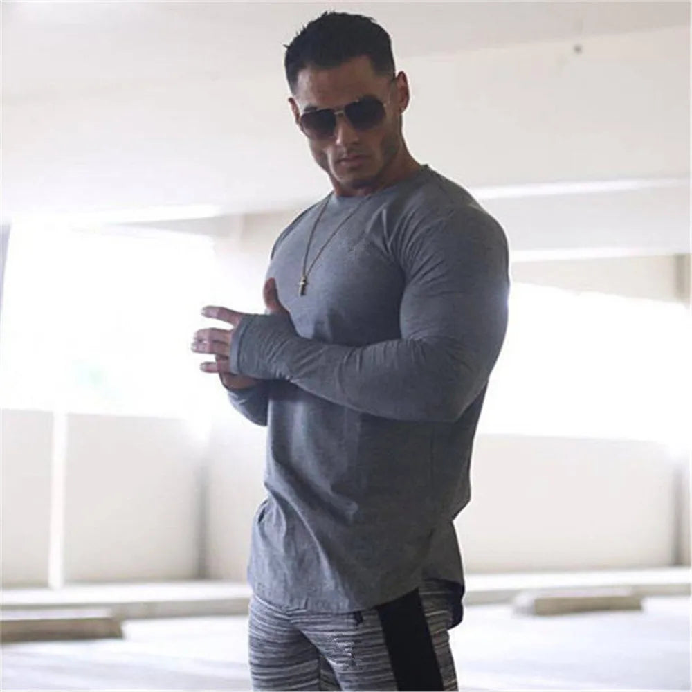 Long Sleeve Sport  Gym Shirt - Men Rushgard Running Cotton Stripe Fitness T Shirt