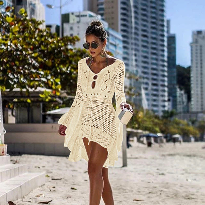 Women's Cover Up Bikini Swimsuit Cover-up Beach Bathing Suit Beach Wear Knitting Swimwear Mesh Beach Dress Tunic Robe