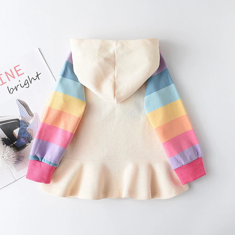 Girls Autumn Princess Rainbow Colourful Hooded Dress