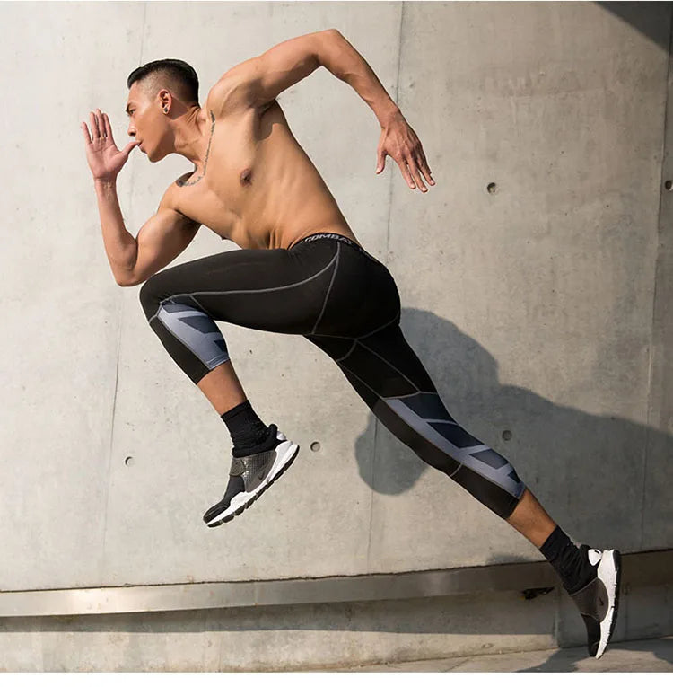 Men's Sports 3/4 Cropped Gym Running Leggings  Elastic Compressions Sweatpant Tights