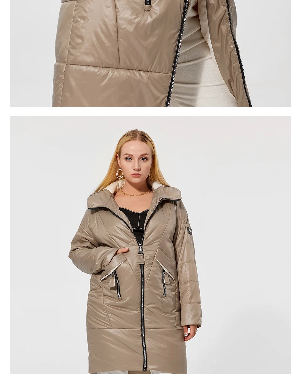 Women's Hooded Parka Jacket Plus Size Mid-Length Cotton Lined Coat