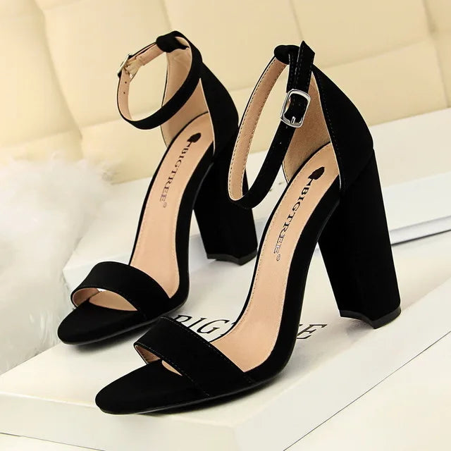 Women's Block Heel Pumps - Comfort Buckle Strap Court Shoes