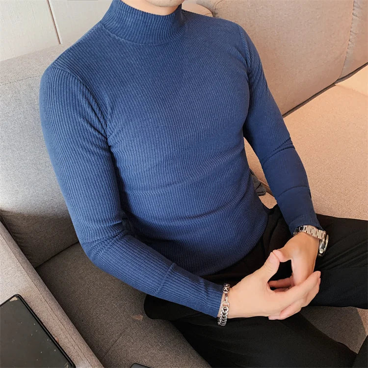 Men's Slim Fit Mock Neck Long Sleeve Solid Color T-Shirt