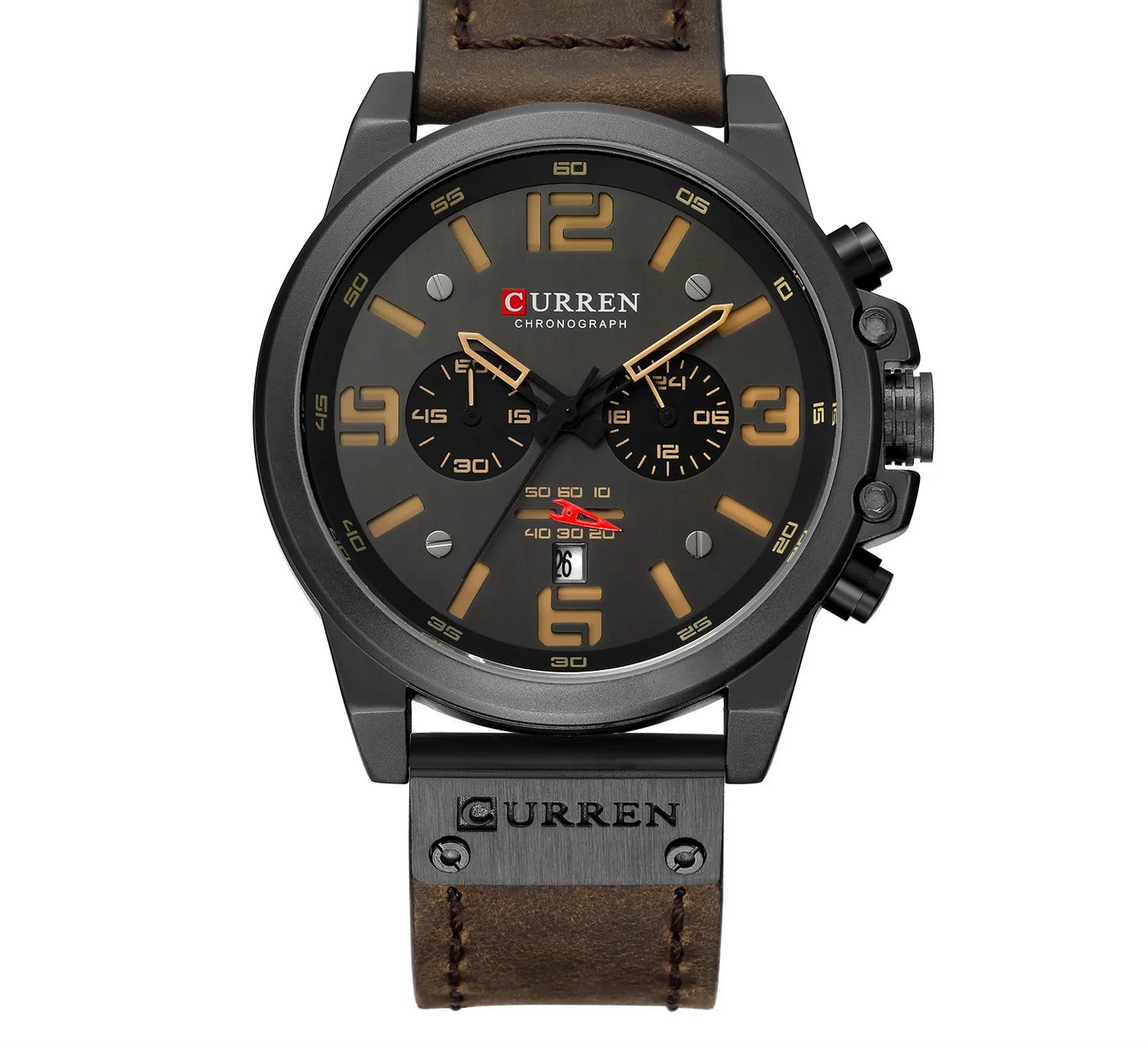 Men's Military Sports Watch - Chronograph Waterproof with Genuine Leather Strap