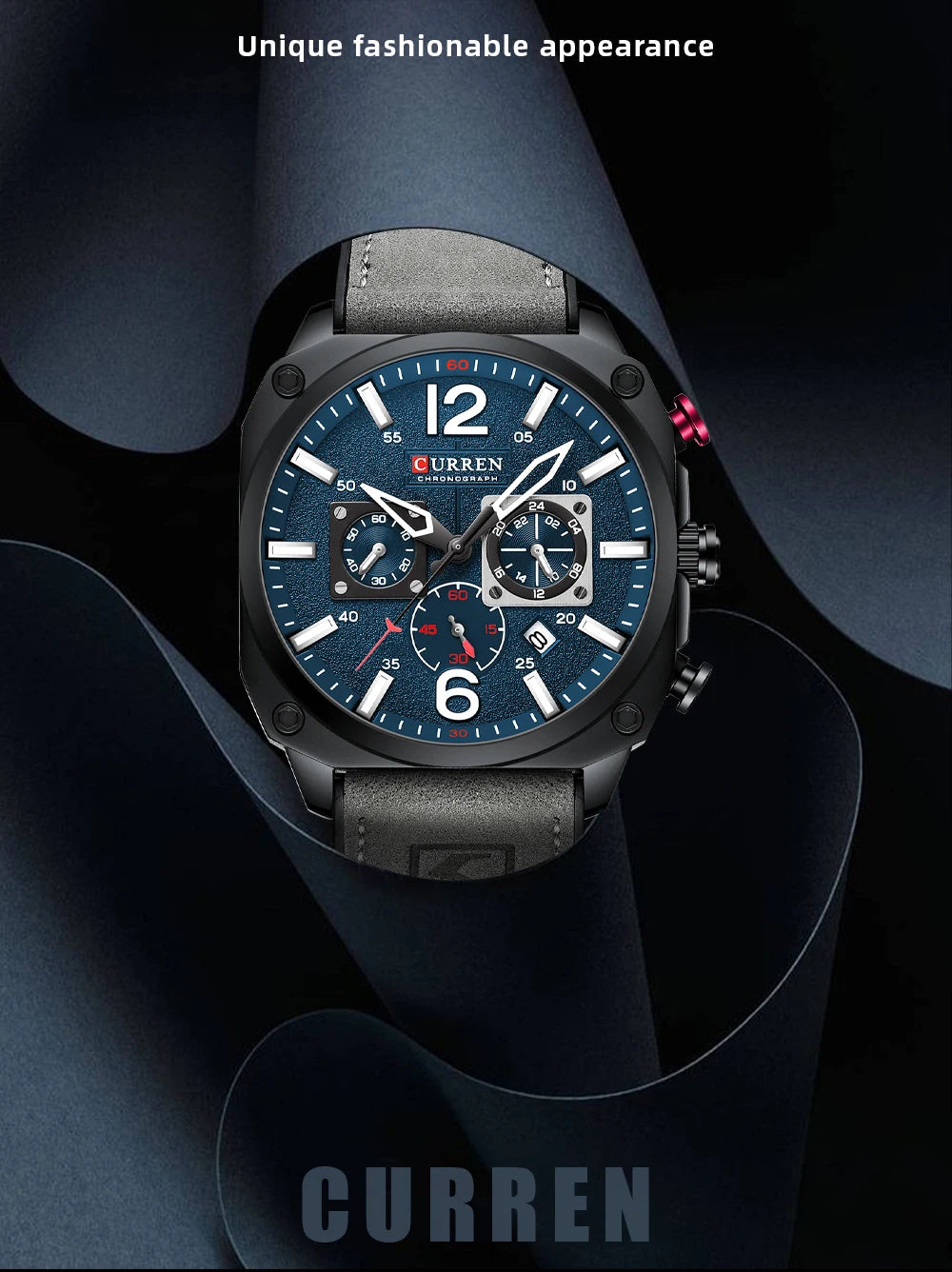 Men's Military Sports Watch - Leather Strap Chronograph Quartz