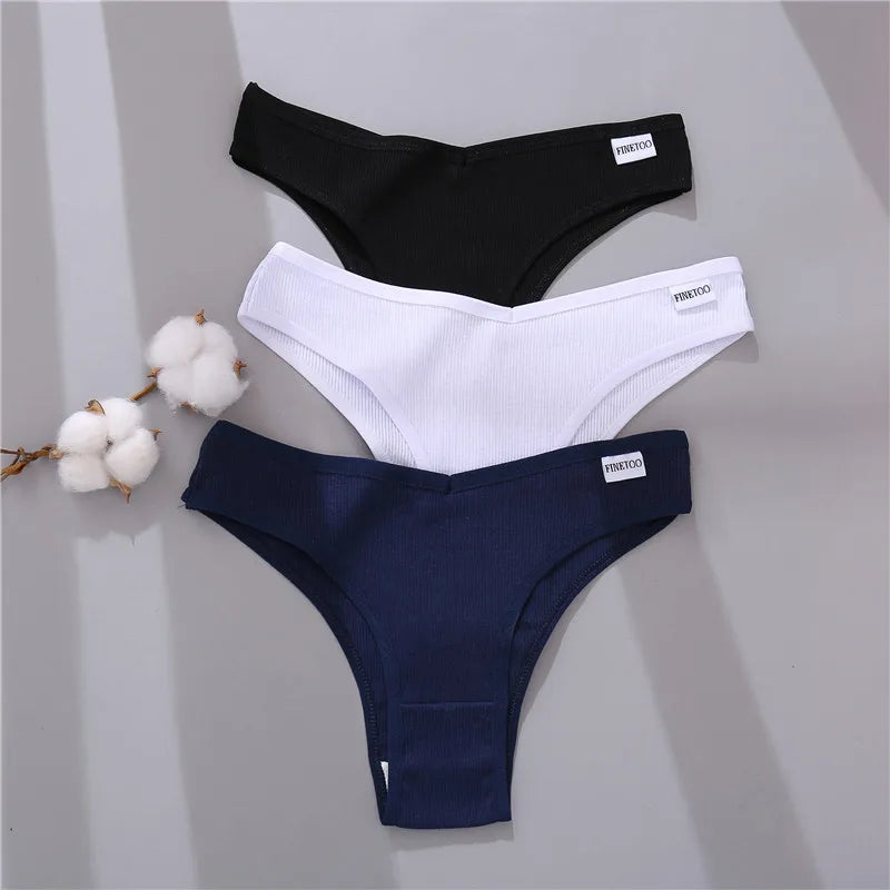 Women's Cotton Brazilian Panties 3-Piece Set - V-Waist Bikini Underwear