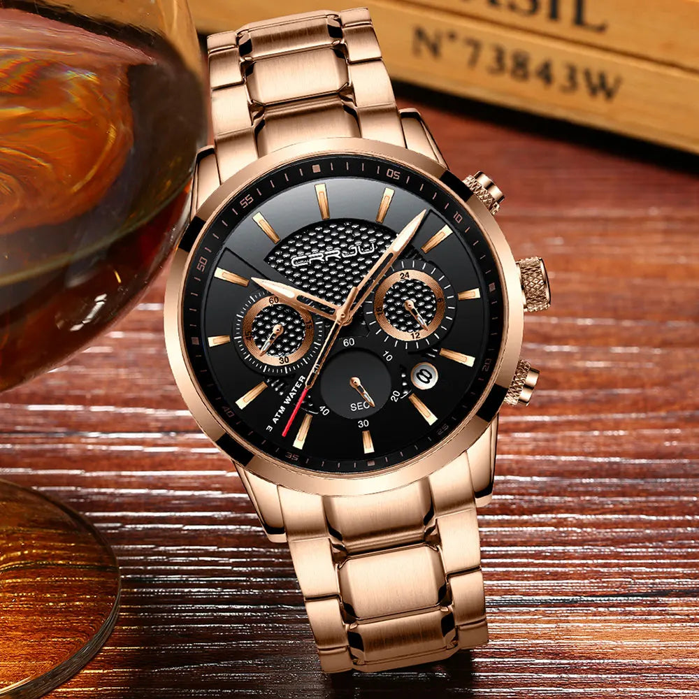 Men's Military Sports Watch - Waterproof Chronograph Gold Stainless Steel