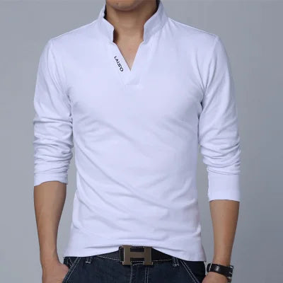Men's Cotton t Mandarin Collar Long Sleeve T-Shirt