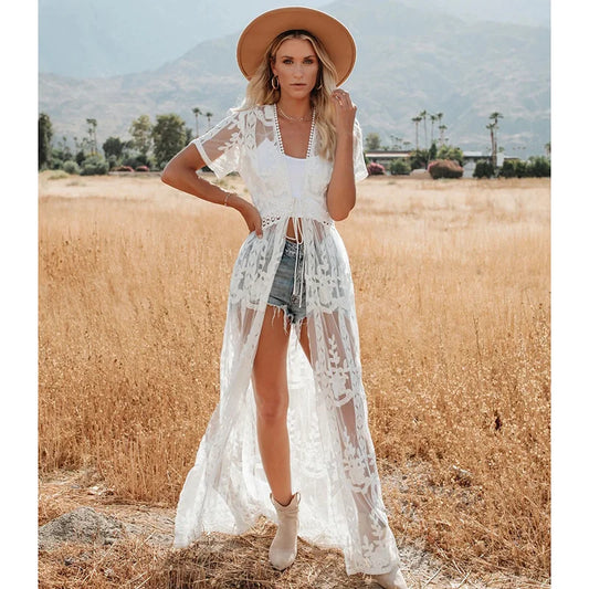 Long Lace Beach Cover Up Dress - Plus Size Kaftan Tunic