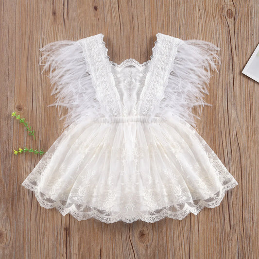 0-24M Princess New born Baby Girls Rompers Lace Flowers Feather Sleeve Jumpsuits